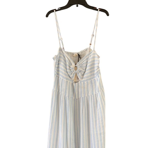 New Elan Sky Womens Size L Stripe Maxi Dress Spaghetti Strap Retails $89 Linen T - Picture 2 of 6
